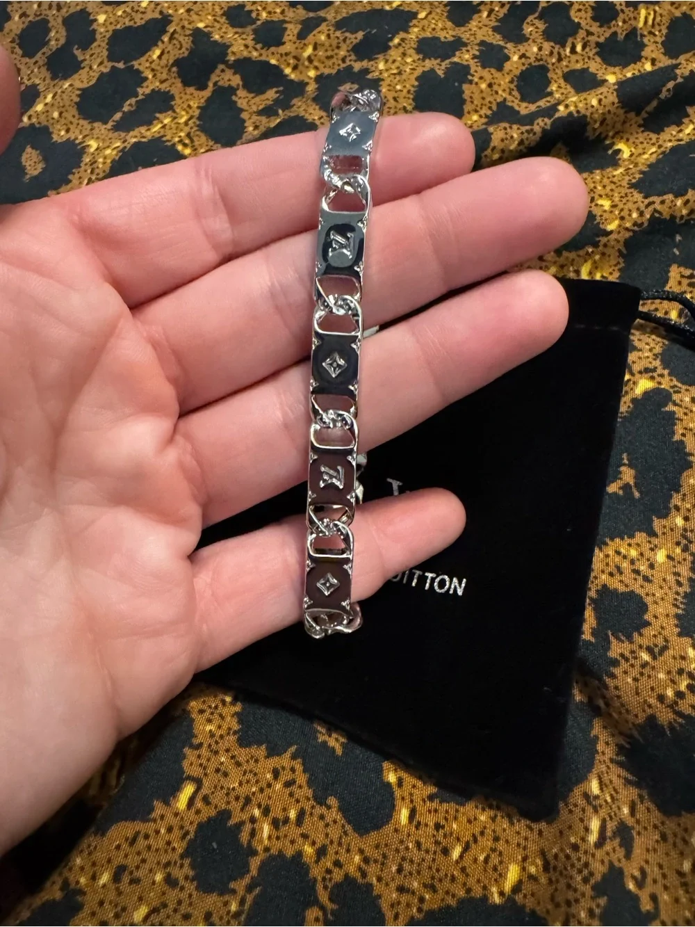 Louis Vuitton Silver Logo Chain Bracelet